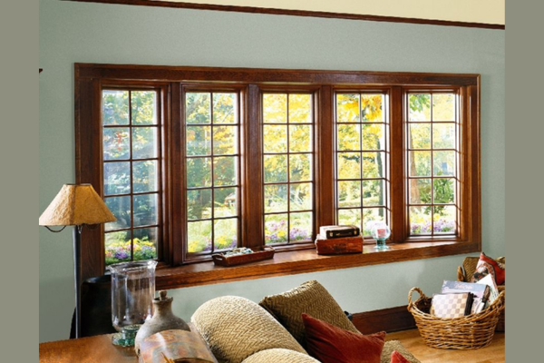 cửa sổ 5 cánh nhôm cầu cách nhiệt màu vân gỗ cho không gian rộng