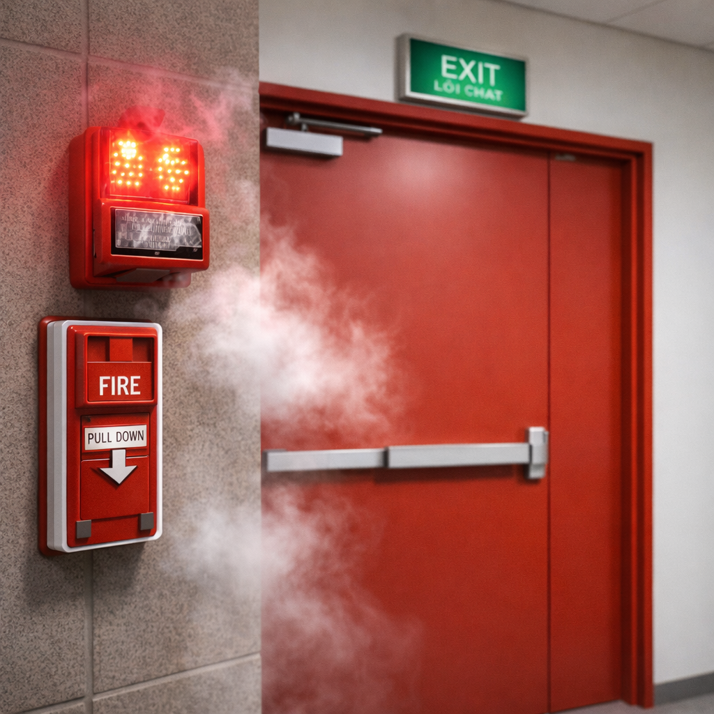 Vai trò của hệ thống báo cháy kết hợp với cửa chống cháy trong công trình hiện đại